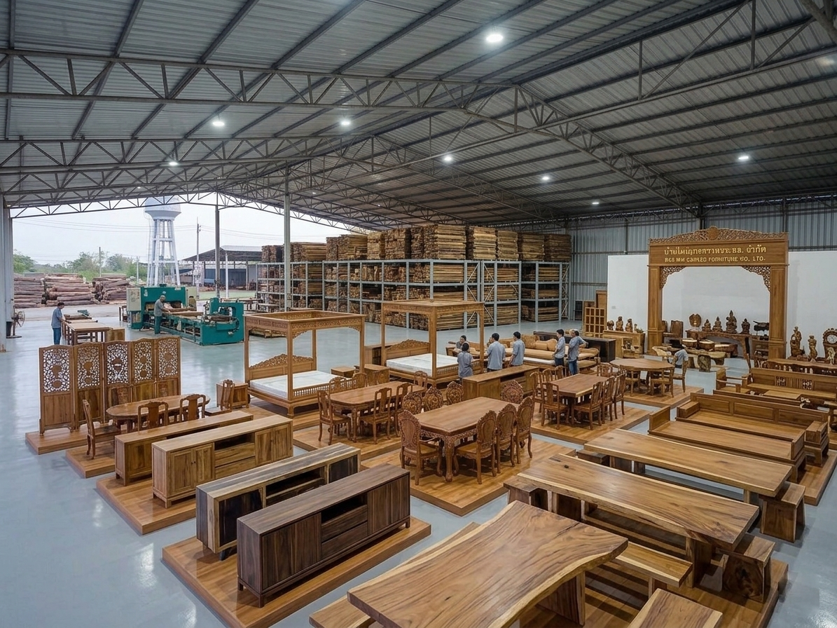 ห้องแสดงเฟอร์นิเจอร์แกะสลักไทย — Carved Thai furniture showroom