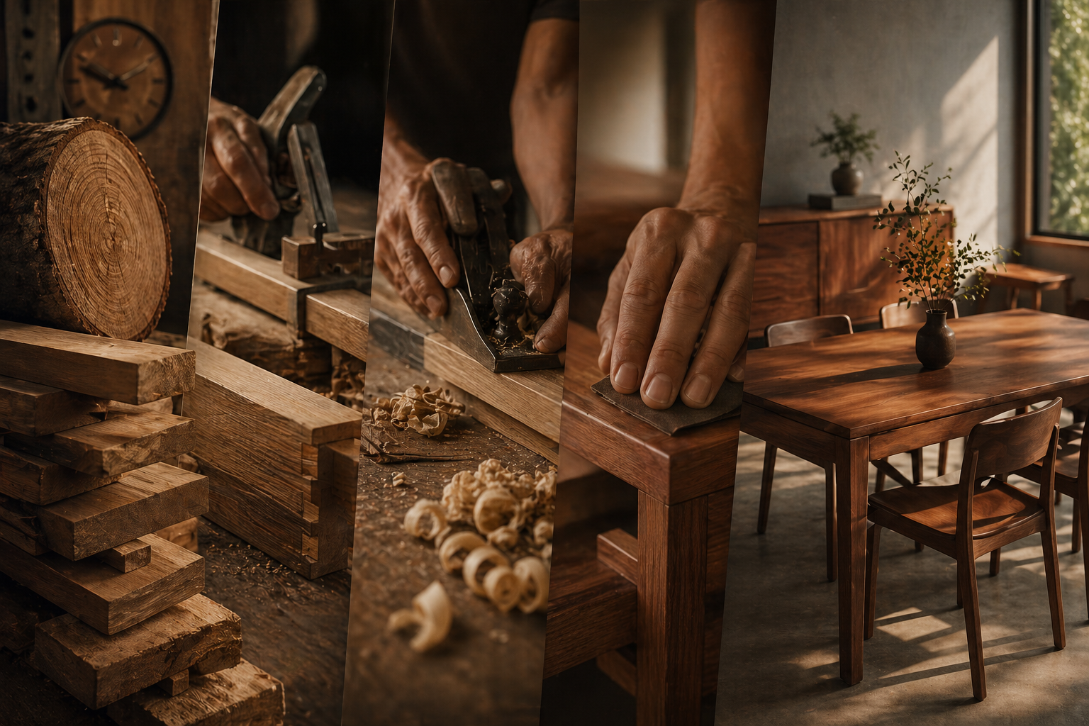 Tian Craft — raw timber, hand planing, finished furniture